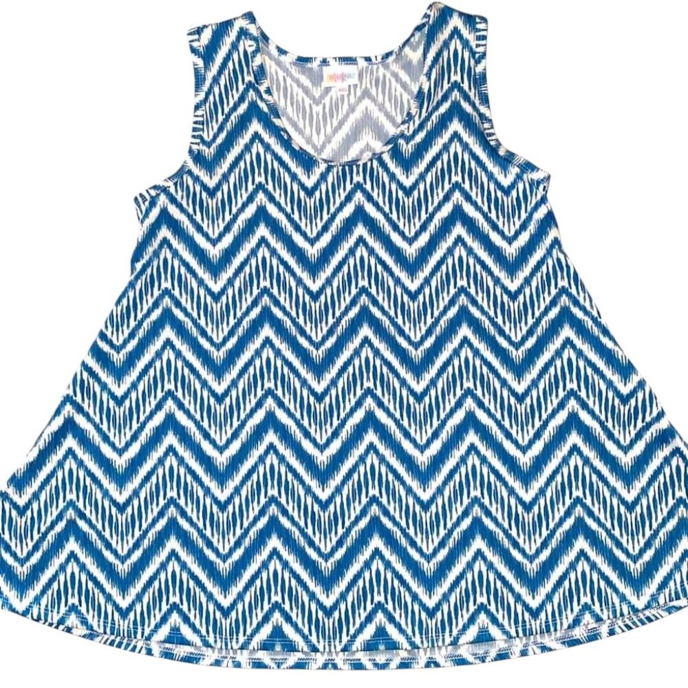 NEW LuLaRoe Perfect Tank Sleeveless Top Shirt Blue Chevron Stripe Swing Flowy